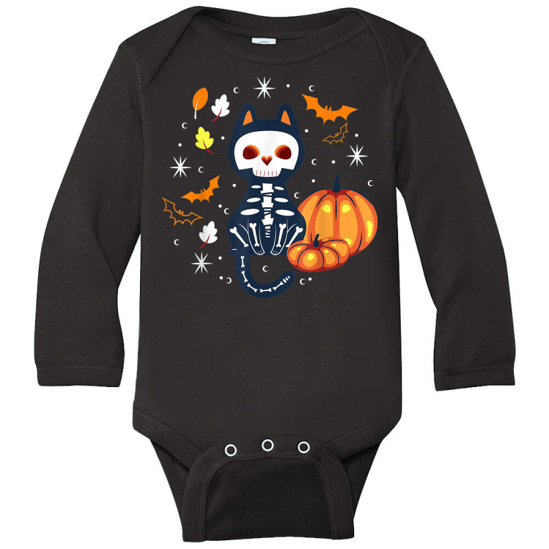 Scary Vampire Bat Skeleton Cat Pumpkin Halloween Long Sleeve Baby Bodysuit by Complete | Artistshot