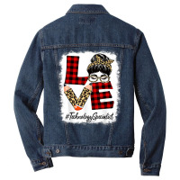 Technology Specialist Love Messy Bun Leopard Back To School Men Denim Jacket | Artistshot