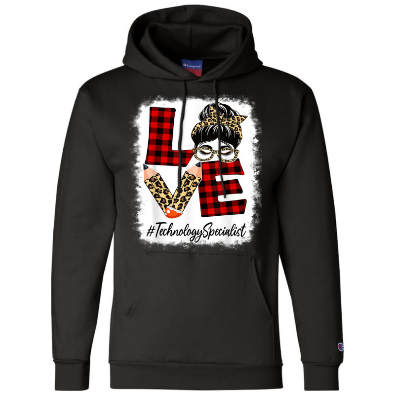 Technology Specialist Love Messy Bun Leopard Back To School Champion Hoodie by Amenity | Artistshot