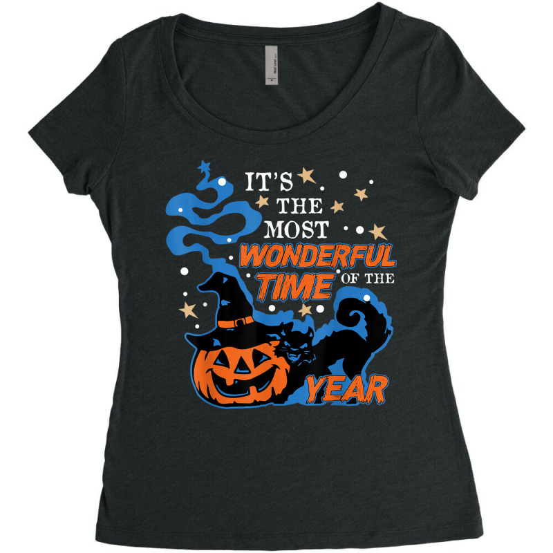 Black Cat Halloween It's The Most Wonderful Time Of The Year Women's Triblend Scoop T-shirt by Carnations | Artistshot