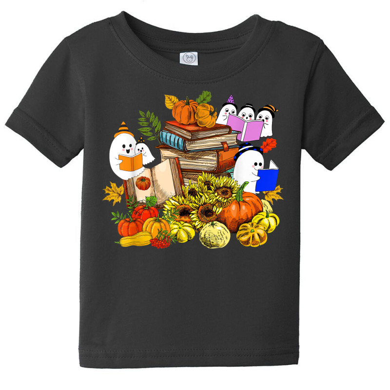 Cute Ghost Book Reading Lover Pumpkins Sunflower Halloween Baby Tee by Complete | Artistshot