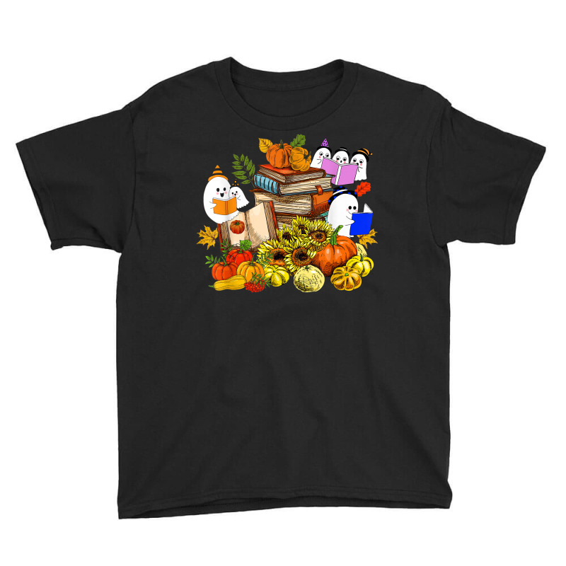 Cute Ghost Book Reading Lover Pumpkins Sunflower Halloween Youth Tee by Complete | Artistshot