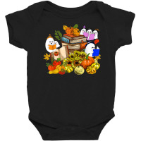 Cute Ghost Book Reading Lover Pumpkins Sunflower Halloween Baby Bodysuit | Artistshot