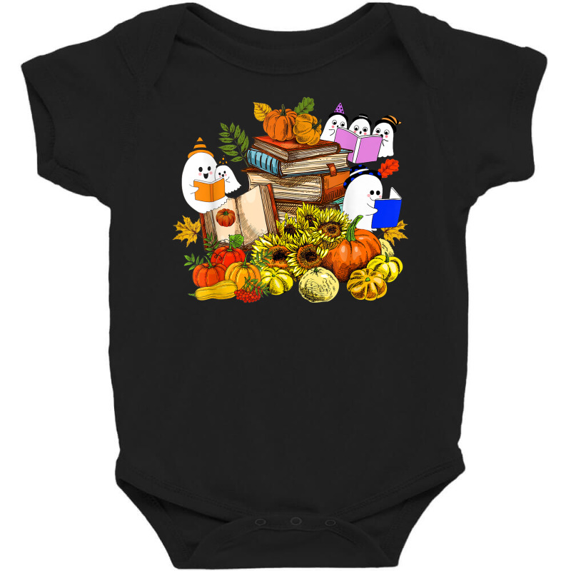 Cute Ghost Book Reading Lover Pumpkins Sunflower Halloween Baby Bodysuit by Complete | Artistshot