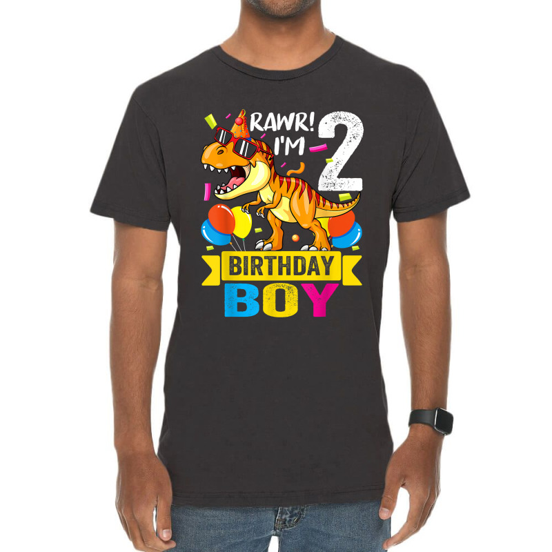 Rawr I'm 2nd Birthday Boy Dinosaur 2 Years Old Party Vintage T-shirt | Artistshot