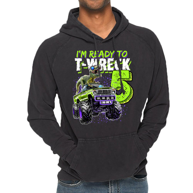 Ready To T-wreck 5 Dinosaur Monster Truck 5th Birthday Boys Vintage Hoodie | Artistshot