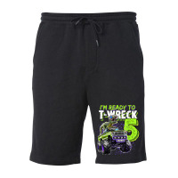 Ready To T-wreck 5 Dinosaur Monster Truck 5th Birthday Boys Fleece Short | Artistshot