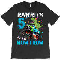 Kids 5 Year Old Rawr I'm 5th Birthday Monster Truck Dinosaur T-shirt | Artistshot