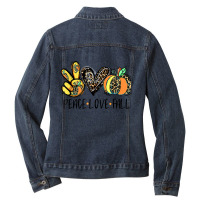 Peace Love Fall Vibes Pumkin Season Spooky Season Halloween Ladies Denim Jacket | Artistshot