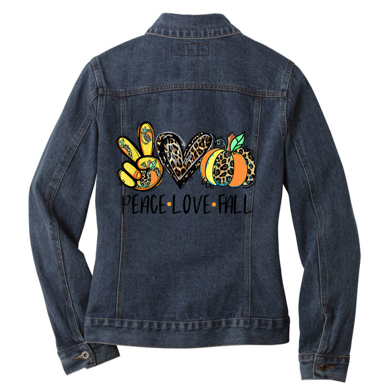 Peace Love Fall Vibes Pumkin Season Spooky Season Halloween Ladies Denim Jacket by TeriAndrea | Artistshot