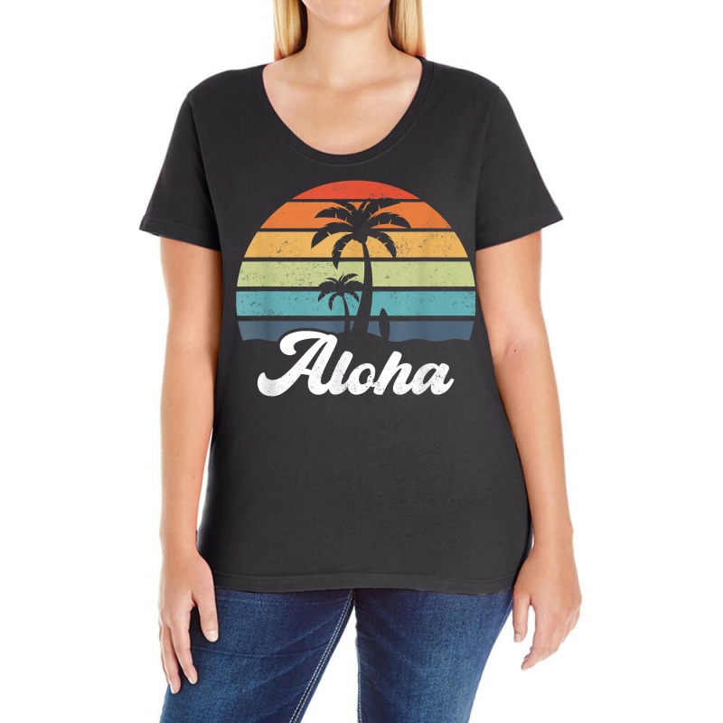 Aloha Hawaii Hawaiian Island Shirt Palm Beach Surfboard Surf T Shirt Ladies Curvy T-Shirt by cm-arts | Artistshot