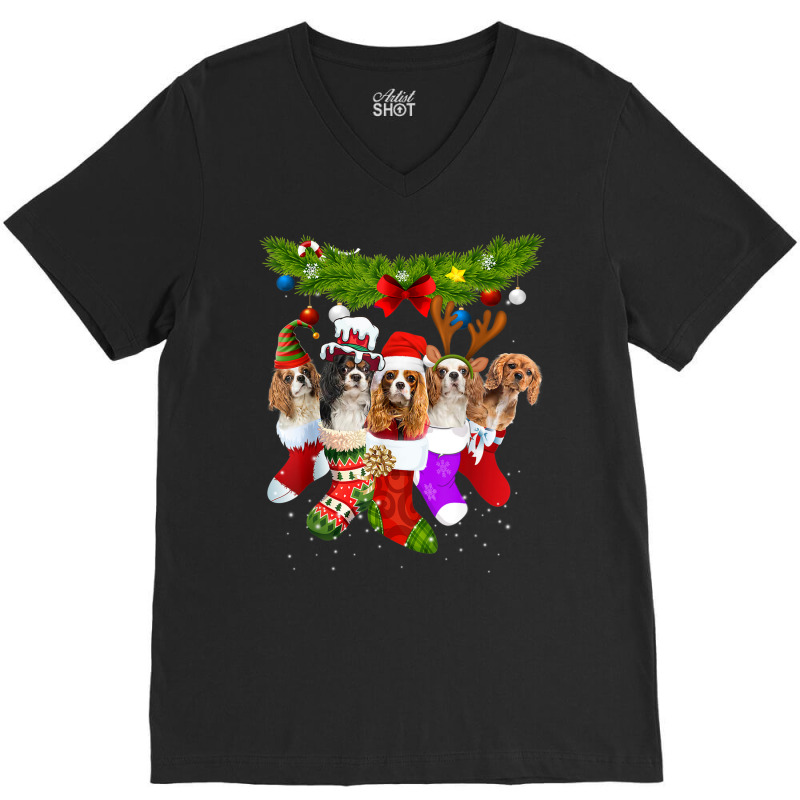 Cavalier King Charles Spaniel Christmas Sock V-neck Tee | Artistshot