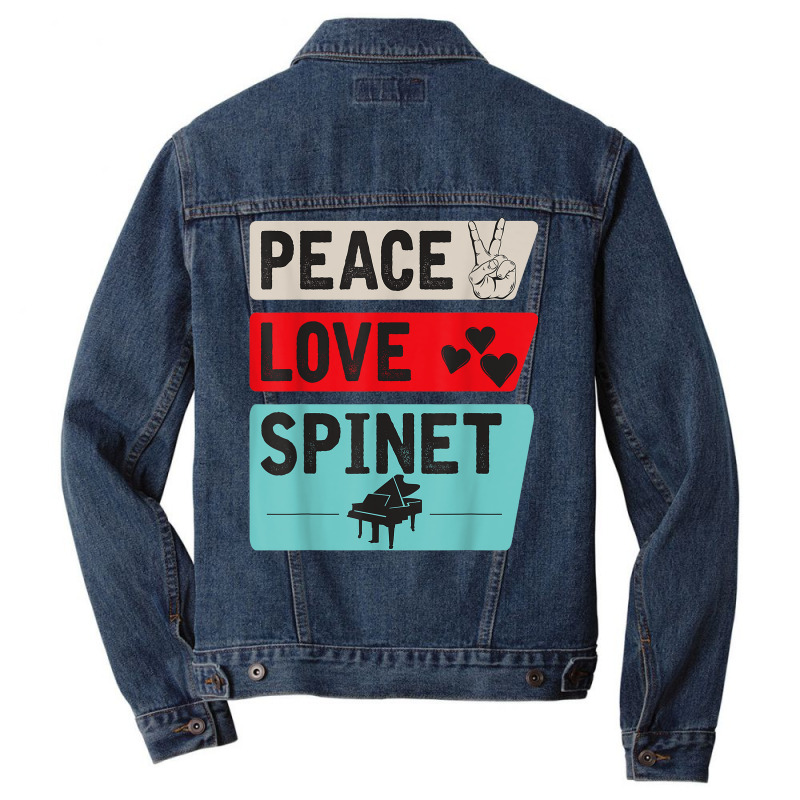 Peace Love Spinet Musical Instrument Spinet Harpsichord Men Denim Jacket | Artistshot