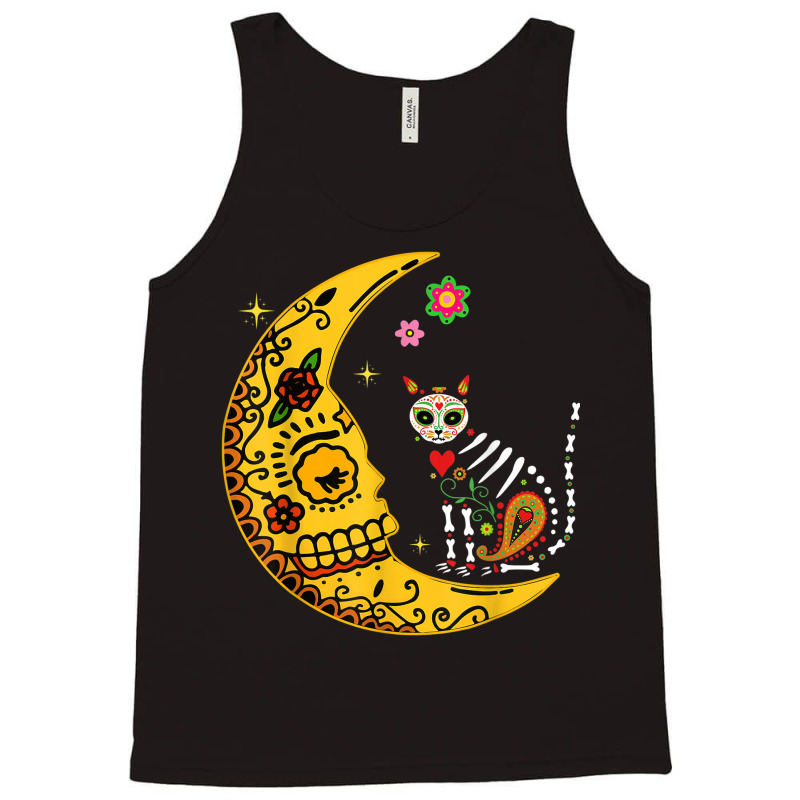 Mexican Calavera Cat With Moon Dia De Muertos Halloween Day Tank Top by Bewitch | Artistshot