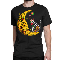 Mexican Calavera Cat With Moon Dia De Muertos Halloween Day Classic T-shirt | Artistshot