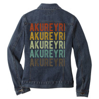 Akureyri City Iceland Retro Vintage Ladies Denim Jacket | Artistshot