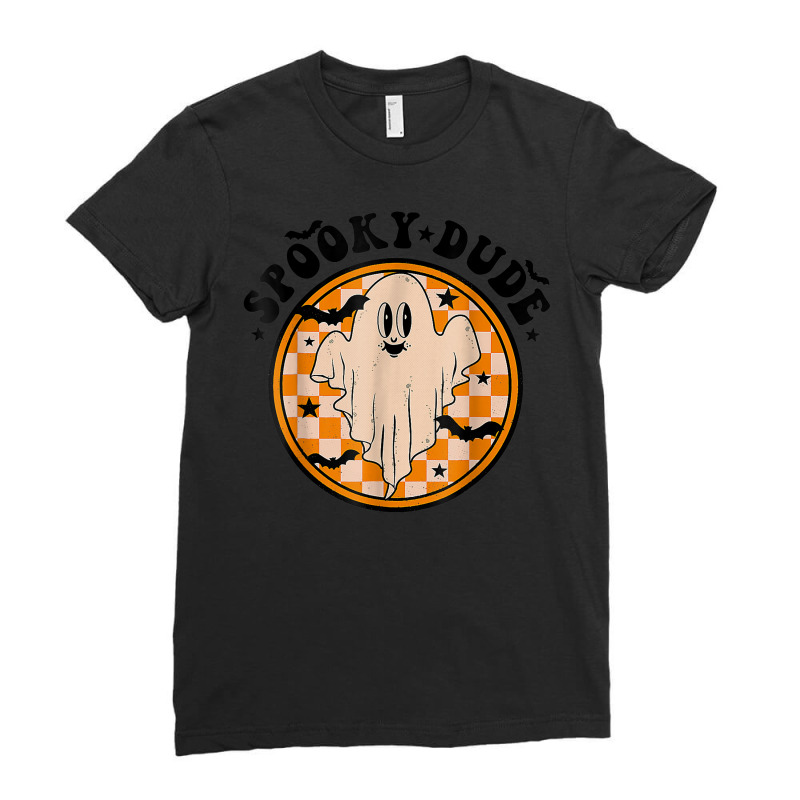 Retro Spooky Dude Cute Ghost Funny Spooky Season Halloween Ladies Fitted T-Shirt by Fashlaza | Artistshot