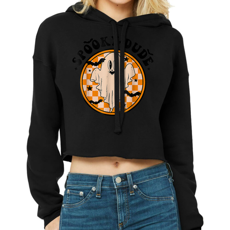 Retro Spooky Dude Cute Ghost Funny Spooky Season Halloween Cropped Hoodie by Fashlaza | Artistshot