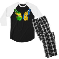 Jamaican Barbadian Flag Butterfly Men's 3/4 Sleeve Pajama Set | Artistshot