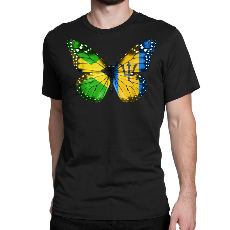 Jamaican Barbadian Flag Butterfly Classic T-shirt by Lambent | Artistshot