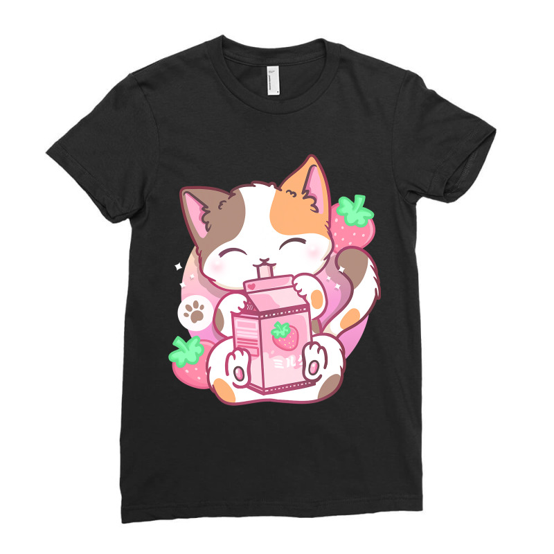 Strawberry Shake Strawberry Milk Cat Kawaii Neko Anime Ladies Fitted T-Shirt by trokeryth | Artistshot