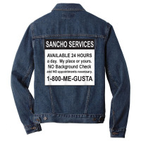 Mens Funny Sancho Services News Ad Mexican Humor For Sanchos T Shirt Men Denim Jacket | Artistshot