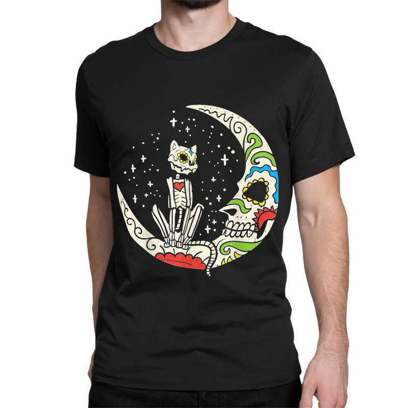 Sugar Skull Cat Moon Dia De Los Muertos Halloween Costume Classic T-shirt | Artistshot