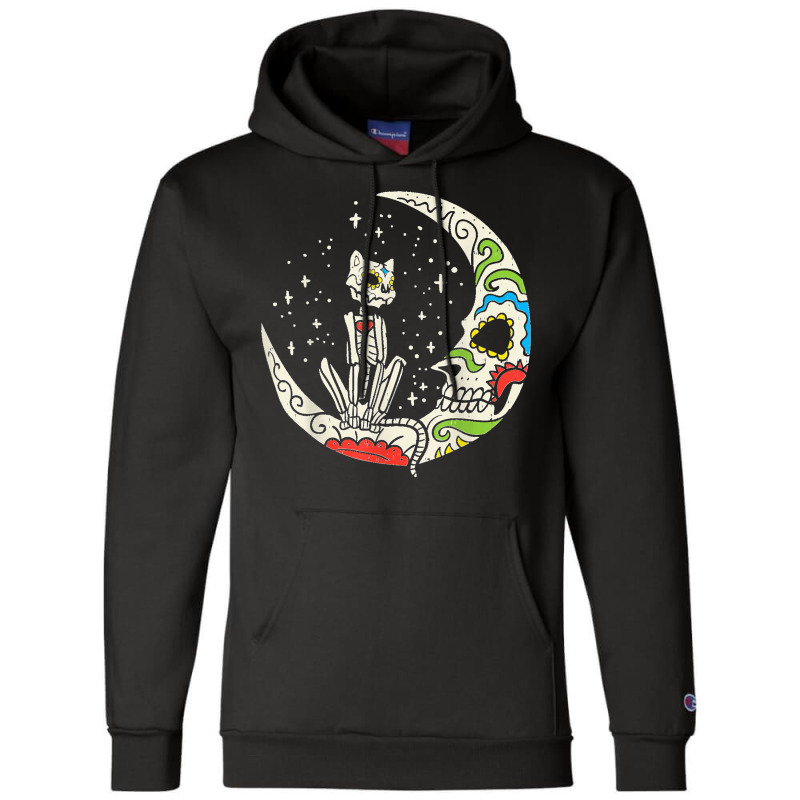 Sugar Skull Cat Moon Dia De Los Muertos Halloween Costume Champion Hoodie | Artistshot