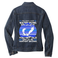 Funny Water Skiing Designs For Men Women Water Skier Athlete Ladies Denim Jacket | Artistshot