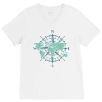 Cartography Traveler Travelling Compass World Map T Shirt V-neck Tee | Artistshot