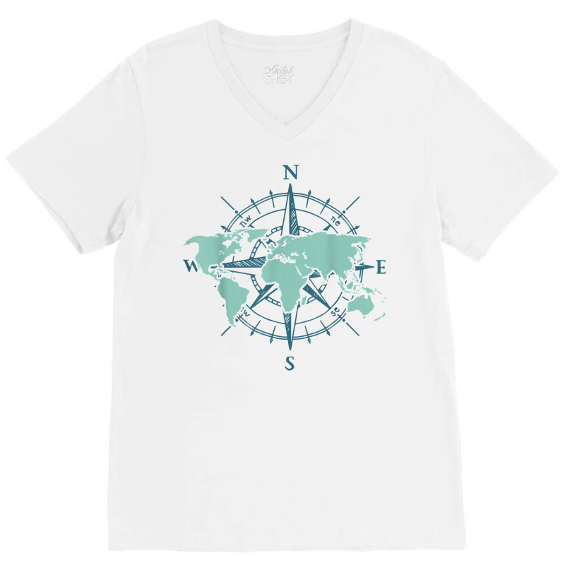 Cartography Traveler Travelling Compass World Map T Shirt V-neck Tee | Artistshot