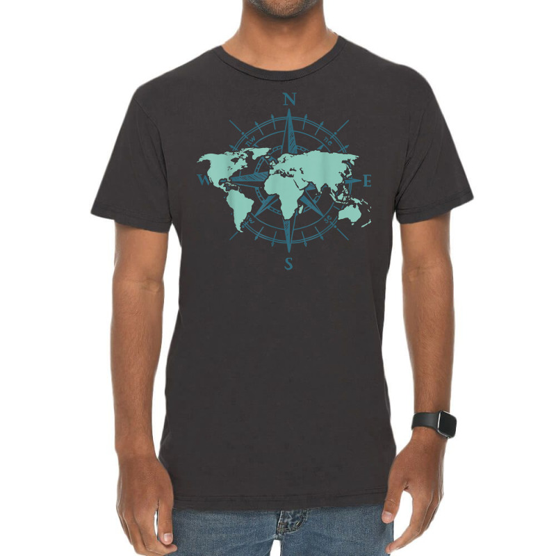 Cartography Traveler Travelling Compass World Map T Shirt Vintage T-shirt | Artistshot