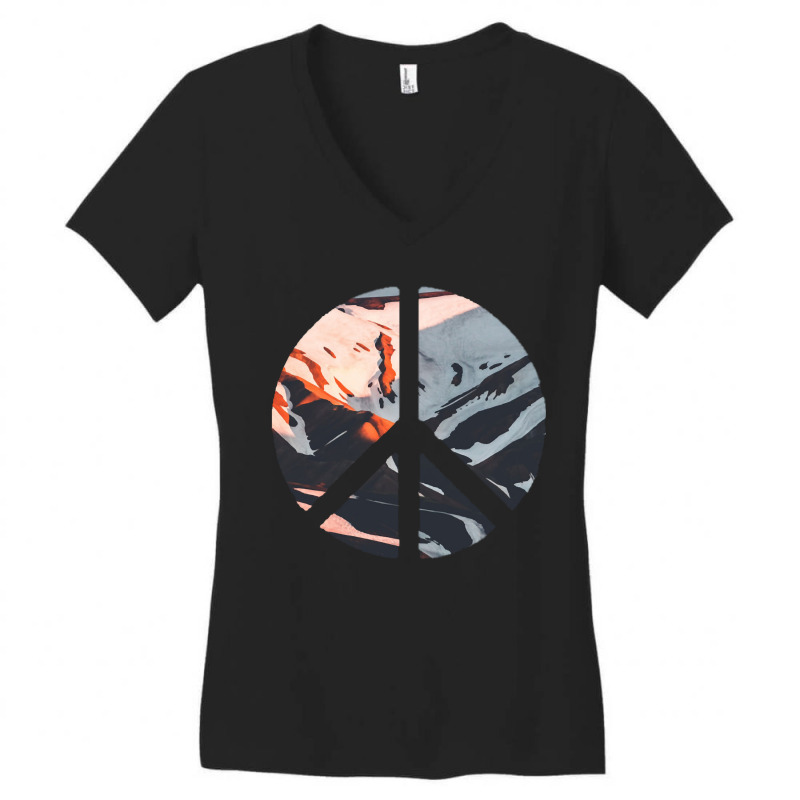 Iceland Landscape In Peace Sign Aesthetic 4 Women's V-Neck T-Shirt by Quick Scully | Artistshot