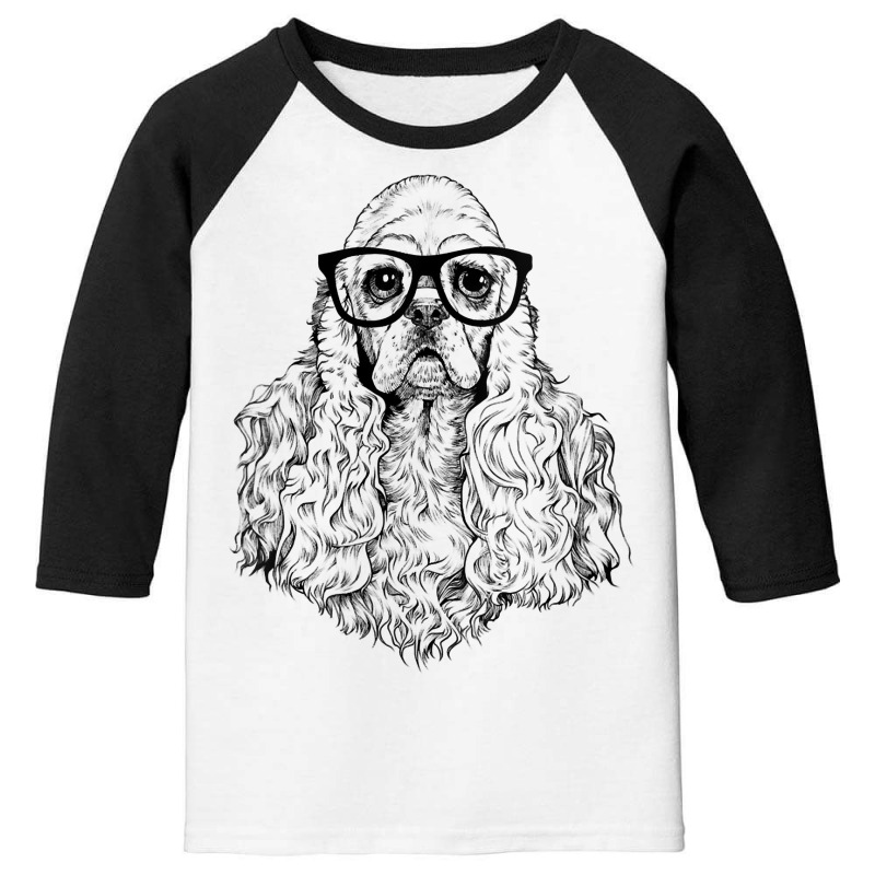 Womens Hipster American Cocker Spaniel In Nerd Glasses Dog V Neck T Sh Youth 3/4 Sleeve by cm-arts | Artistshot