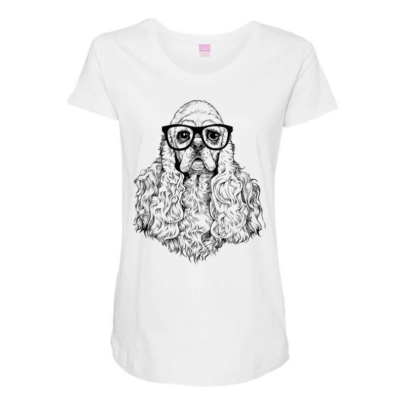 Womens Hipster American Cocker Spaniel In Nerd Glasses Dog V Neck T Sh Maternity Scoop Neck T-shirt by cm-arts | Artistshot