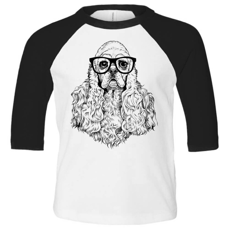 Womens Hipster American Cocker Spaniel In Nerd Glasses Dog V Neck T Sh Toddler 3/4 Sleeve Tee by cm-arts | Artistshot