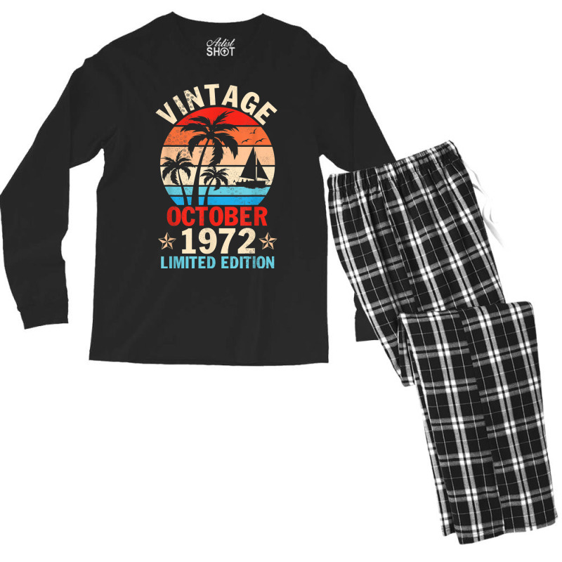 Vintage October 1972 Happy Birthday 50 Years Old Ltd Edition Men's Long Sleeve Pajama Set | Artistshot