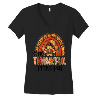 One Thankful Principal Rainbow Turkey Fall Thanksgiving Women's V-neck T-shirt | Artistshot