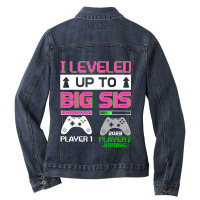 Leveled Up To Big Sister 2023 Cute I'm Going To Be A Big Sis Ladies Denim Jacket | Artistshot