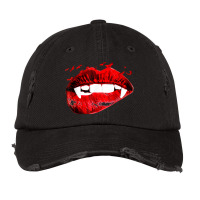 Vampire Kissing Lips Vampire Teeth Bats Halloween Vintage Cap | Artistshot