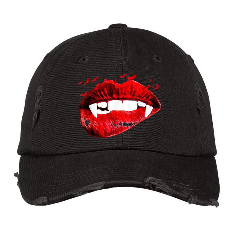 Vampire Kissing Lips Vampire Teeth Bats Halloween Vintage Cap by Amenity | Artistshot