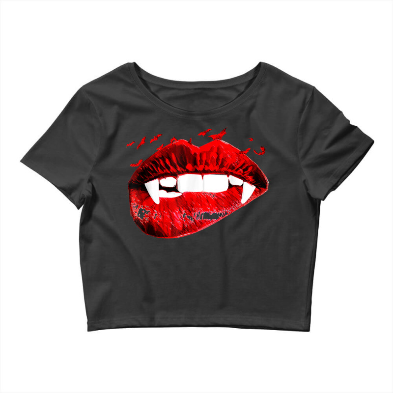 Vampire Kissing Lips Vampire Teeth Bats Halloween Crop Top by Amenity | Artistshot