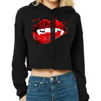 Vampire Kissing Lips Vampire Teeth Bats Halloween Cropped Hoodie | Artistshot