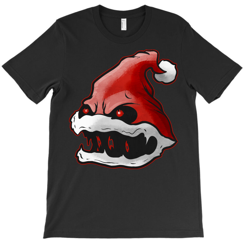 Scary Santa Hat With Fangs Glowing Eyes Christmas Hallowxmas T Shirt T-shirt | Artistshot