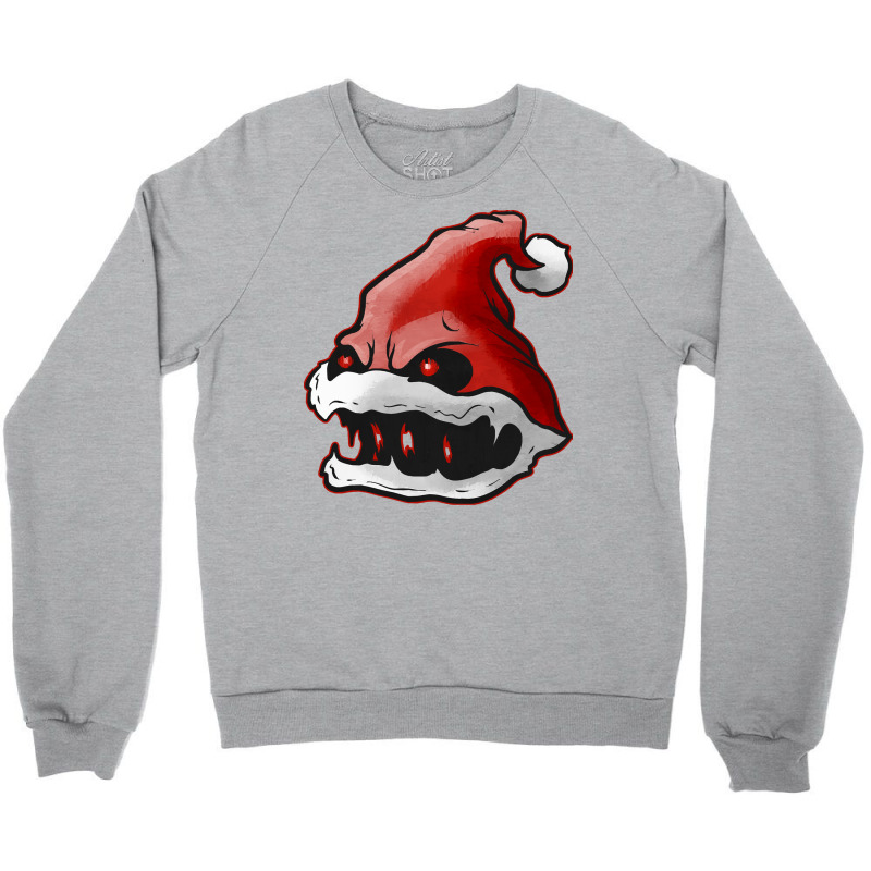 Scary Santa Hat With Fangs Glowing Eyes Christmas Hallowxmas T Shirt Crewneck Sweatshirt | Artistshot