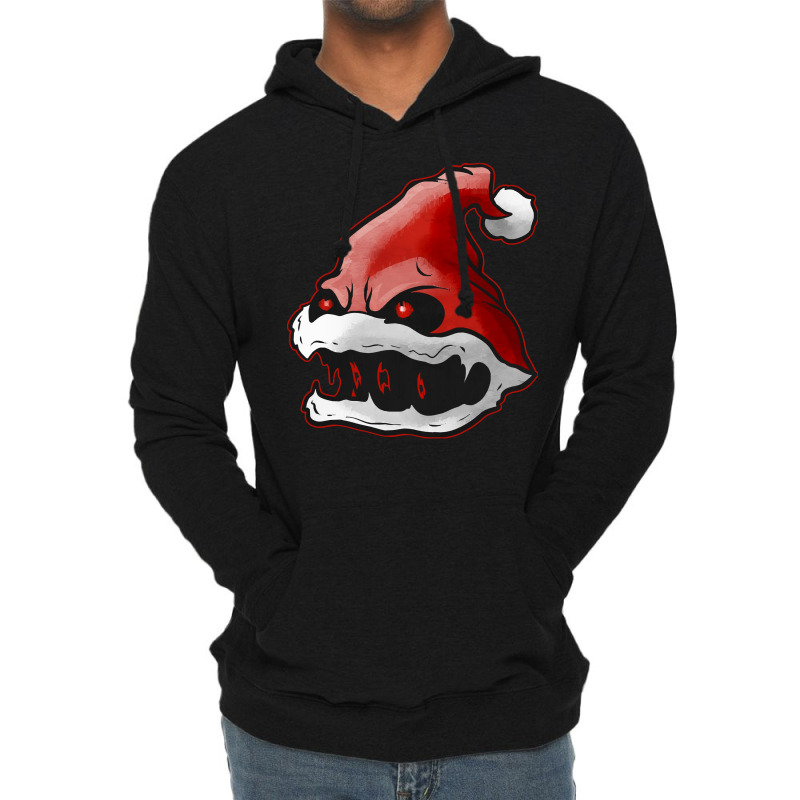 Scary Santa Hat With Fangs Glowing Eyes Christmas Hallowxmas T Shirt Lightweight Hoodie | Artistshot