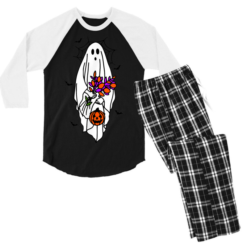 Cute Floral Ghost Women's Halloween Men's 3/4 Sleeve Pajama Set by Deluxe | Artistshot