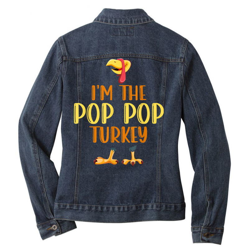 Mens I'm The Pop Pop Turkey Thanksgiving Matching Family Pajamas Ladies Denim Jacket by Fashzilla | Artistshot