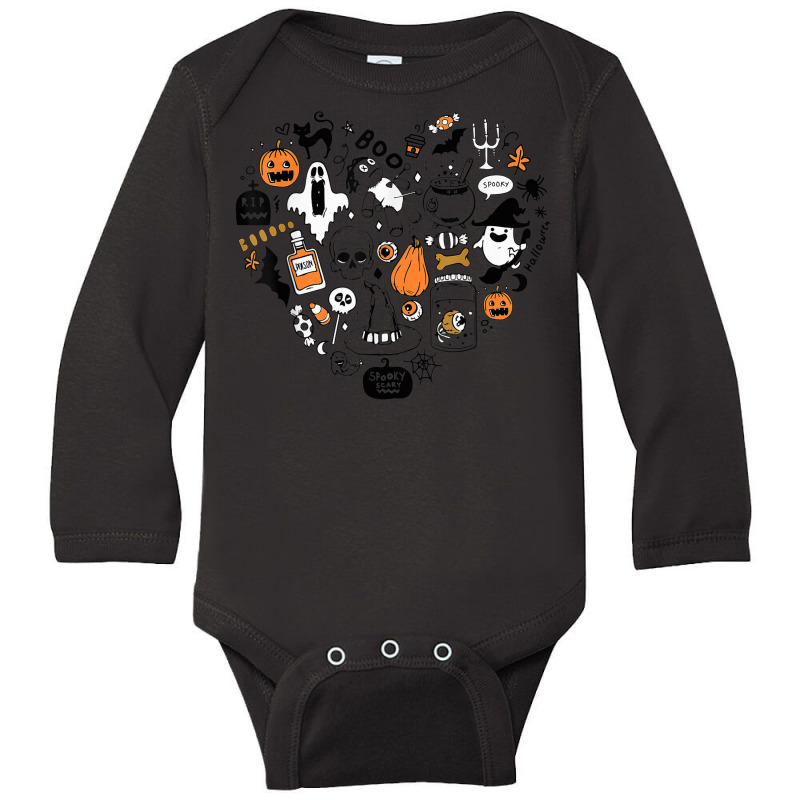 Halloween Party Doodle Heart Shape Costume Long Sleeve Baby Bodysuit | Artistshot