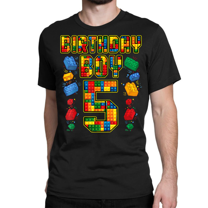 5th Birthday Master Builder 5 Years Old Block Building Boys Classic T-shirt | Artistshot